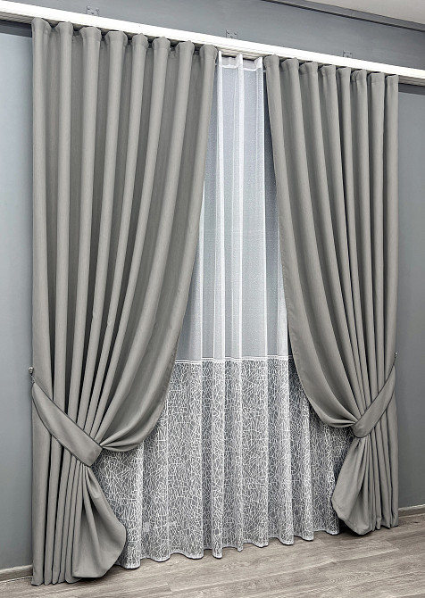 Комплект штор VR-Textil блекаут Scandi 150х270 2шт і Тюль 500х270 1900ш-1672т Сірий з білим 71-171/4 Київ - фото 2