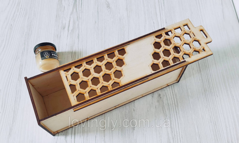 Коробка пенал для меда  26/7/7 см из фанеры . Коробка для презентации  продуктов пчеловодства. Ирпень - изображение 1