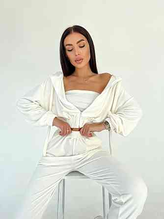 Жіночий плюшевий прогулянковий костюм-трійка: кофта топ і штани велюр плюш Білий, 44/46 Одеса