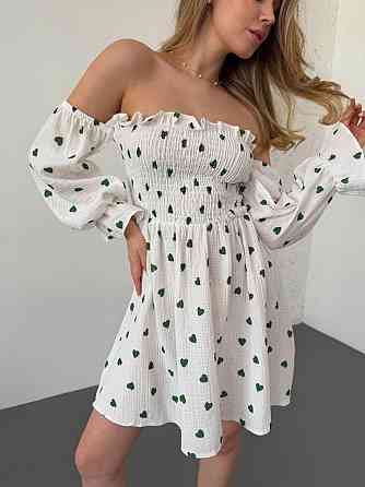 Женское романтическое платье с сердечками муслин Зелёный, 46/48 Одесса