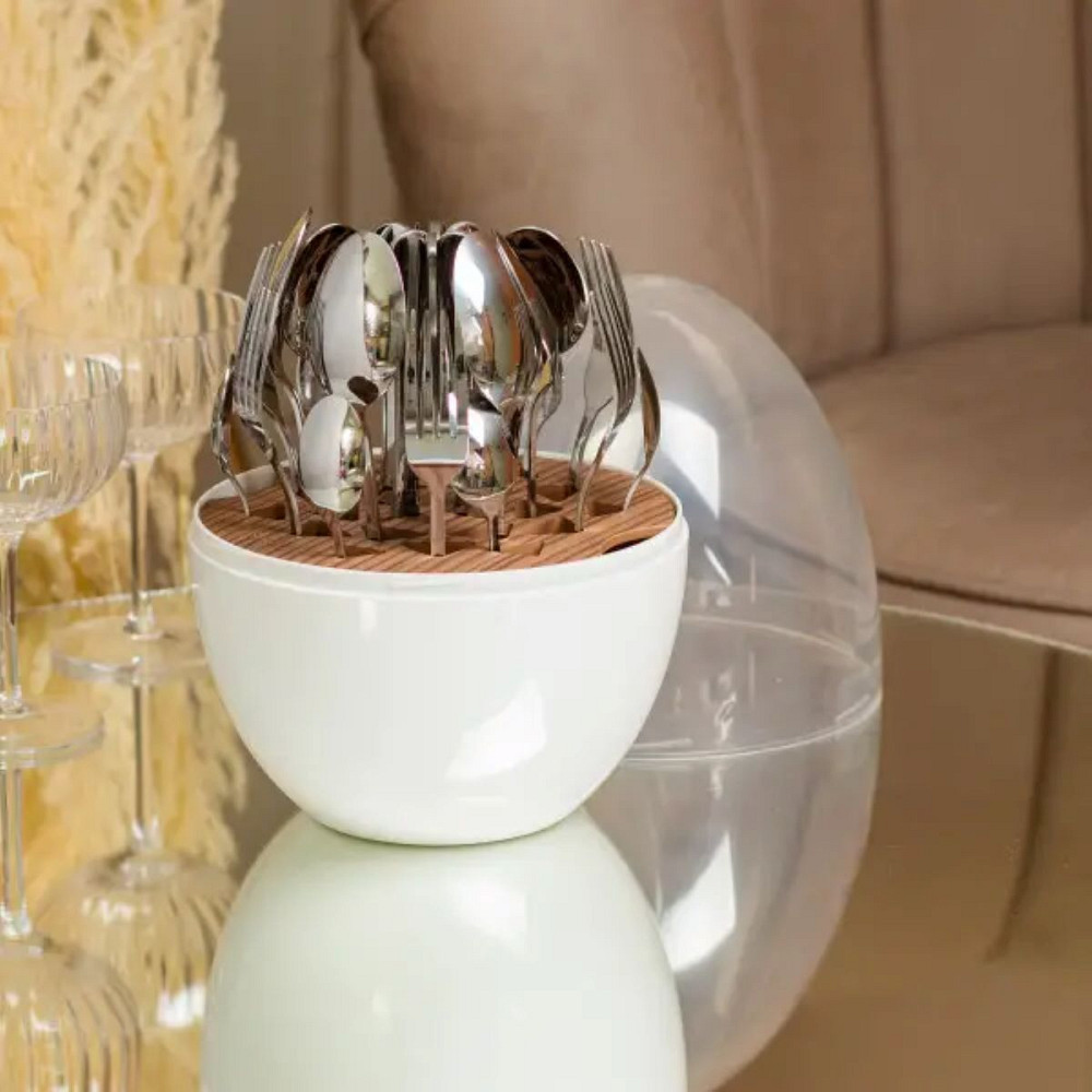 TS Kitchen Набір столових приладів на 6 персон із нержавіючої сталі 24 штуки з підставкою Яйце Коломыя - изображение 4