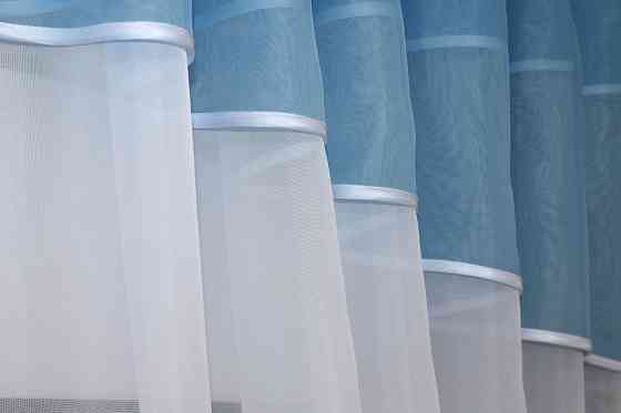 Кухонні штори VR-Textil № 091к з ламбрекеном і підв'язками блакитний з білим 280х170 см (52-0744) Київ