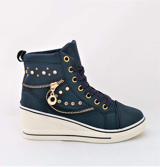 Женские Сникеры Кроссовки на Танкетке Синие Слипоны Мокасины на Платформе (размеры: 39,40) Днепр - изображение 2