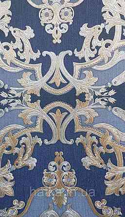 Обои виниловые на флизелине AdaWall Seyyah 1.06х10 вензеля цветы фигуры структурные золото серебро на синем Киев
