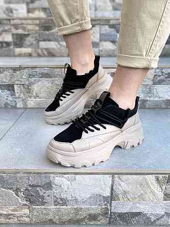 RONE Кросівки жіночі RONE 019 капучіно/чорні (весна-осінь, шкіра+замша натуральна) (2676) Коломыя