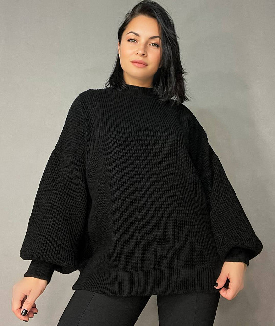 Свитер женский MIX RAY 6607 широкая модель оверсайз удлиненный, черный, one size Киев - изображение 4