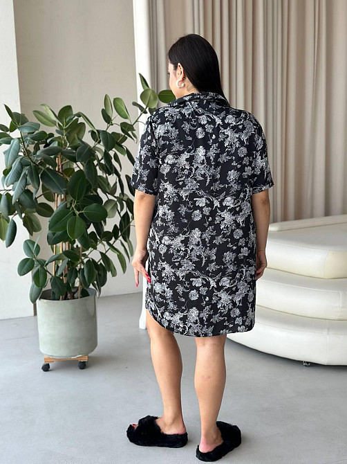 Жіноча шовкова нічна сорочка великих розмірів Ночнушка PLUS SIZE Одяг для дому Сукня для сну з квітами Одеса - фото 6
