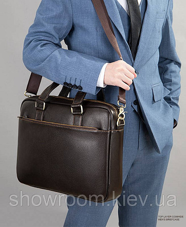 Мужская деловая кожаная сумка Leather Collection (9919) коричневая Киев - изображение 3