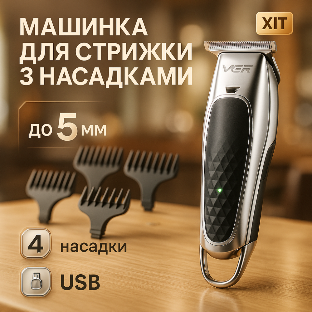 Машинка для стрижки волосся професійна VGR V-093, Акумуляторний універсальний тример для стрижки LG-84 Львів - фото 15