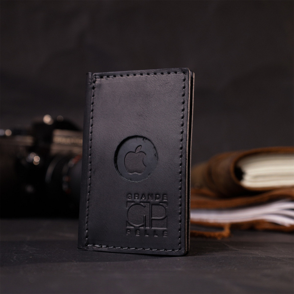 Надежный картхолдер с держателем для Apple AirTag из натуральной кожи GRANDE PELLE 11605 Черный Киев - изображение 3