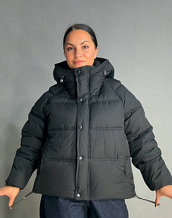 Куртка женская Haiziyuan 8589 средняя длина с капюшоном черная, черный, XL Одесса - изображение 4