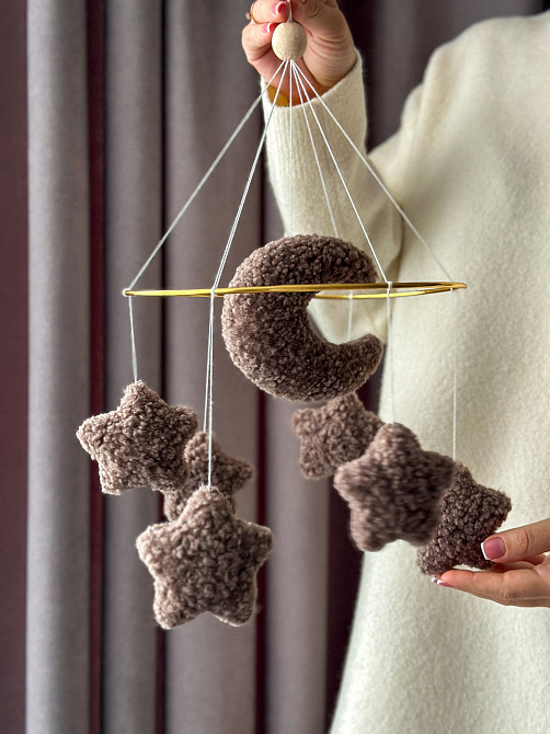 Мобиль на кроватку для младенцев Звездочки букле моккко Киев - изображение 1