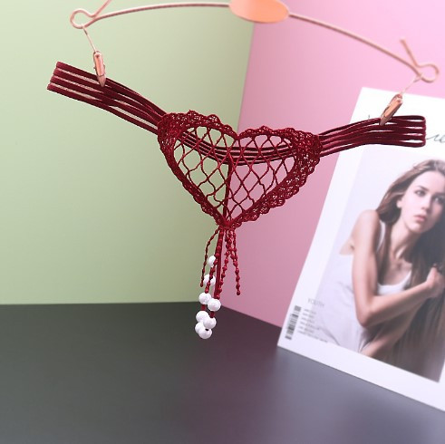 Трусики з бусинками жіночі універсальний бордовий Київ - фото 1
