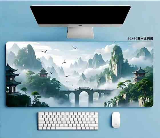 Большой игровой коврик для мыши и клавиатуры — настольный desk mat с восточным пейзажем, тканевая поверхность Киев