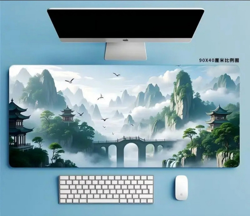 Большой игровой коврик для мыши и клавиатуры — настольный desk mat с восточным пейзажем, тканевая поверхность Киев - изображение 2