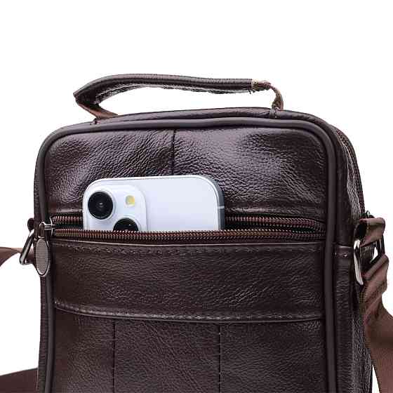 Небольшая вертикальная сумка с ручкой для мужчин из натуральной кожи Vintage 22865 Коричневый Киев