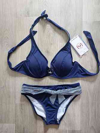 Жіночий синій купальник роздільний в смужку синій Київ