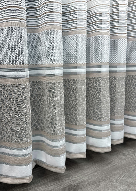 Короткий тюль VR-Textil 1946т Жакард Білий з капучино 300х200 см (42-0907) Київ - фото 7