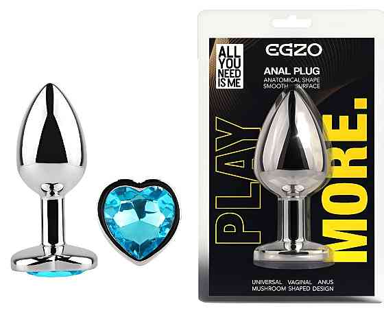 Анальна пробка з кристалом EGZO - Silver Heart Plug Aqua size S Sex Aura Київ