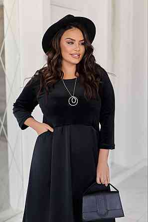 Жіноче стильне плаття батал вільного крою з кишенями дабл шовк + королівський велюр 60/64 Одеса