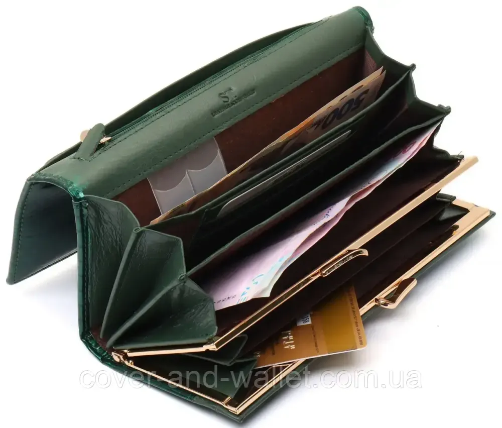 Лаковий жіночий гаманець з натуральної шкіри зеленого кольору ST S6001A Київ - фото 5