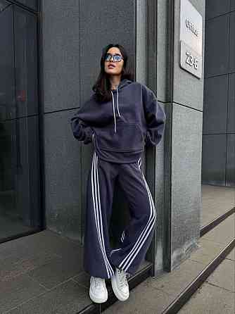 Женский теплый костюм двойка с лампасами из турецкого флиса Серый, 46/48 Одесса