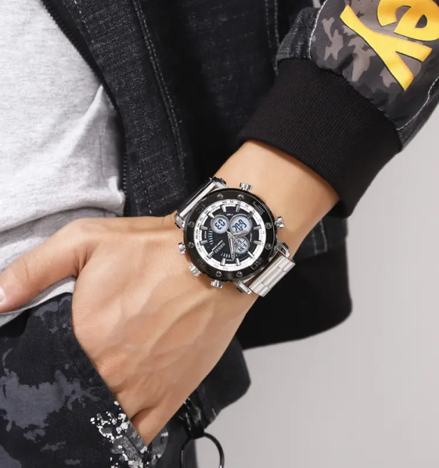 Чоловічий годинник Skmei 1636 з браслетом Сріблястий з білим Київ - фото 6