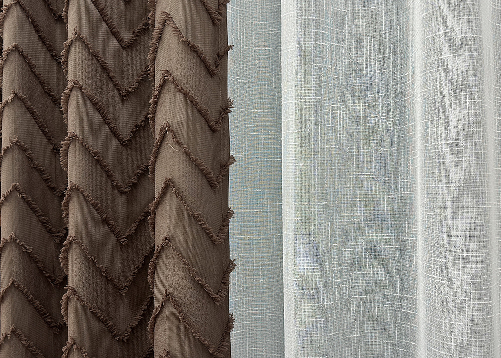 Комплект штор VR-Textil Лен Букле 150х270 2шт и Тюль 600х270 1814ш-115т Коричневый с белым 71-037/5 Киев - изображение 6