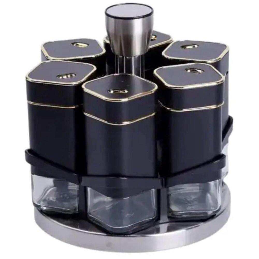 Набір чорних баночок для спецій 6 шт на підставці Київ - фото 1