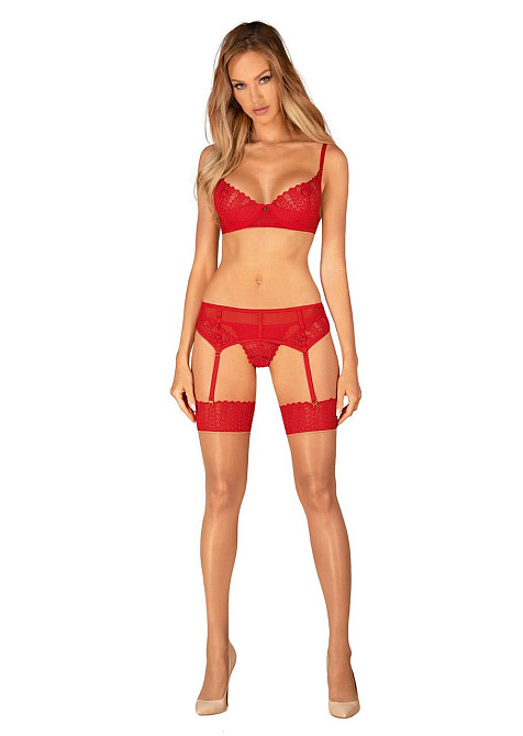 Комплект Obsessive Ingridia 3-pcs set XL/2XL, червоний, бюстгальтер, стрінги, пояс Sex Aura Київ - фото 6