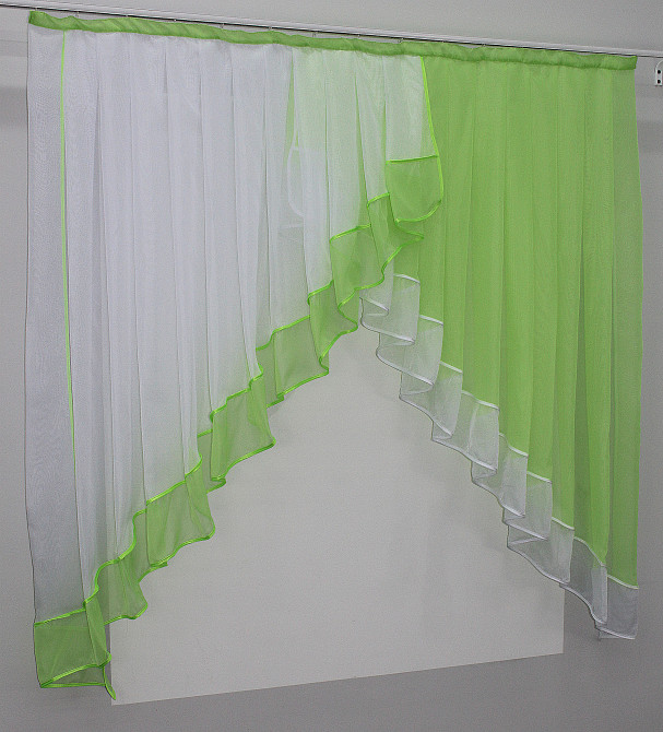 Кухонная занавеска VR-Textil № 023к салатовый с белым 150х150 см (50-738) Киев - изображение 2