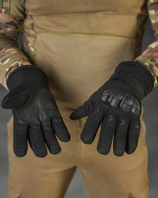 Чоловічі тактичні рукавички зимові Вікінг кісточки чорні на затяжці з гумкою на хутрі XXL Одеса - фото 3