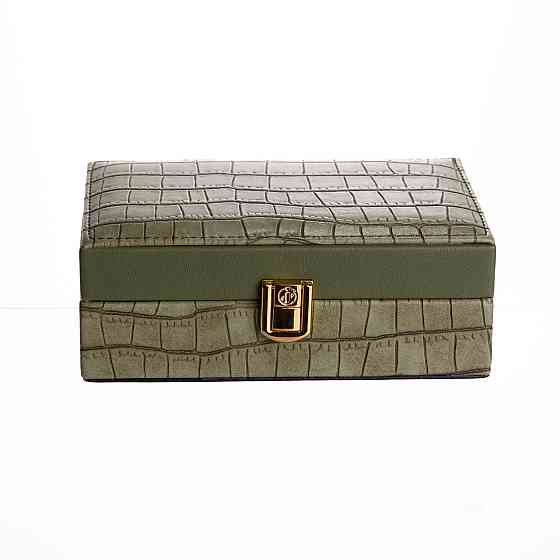 Скринька для прикрас з еко шкіри 3 відділення з дзеркалом 16×10×6 см Зелений HP-5-18GR Київ