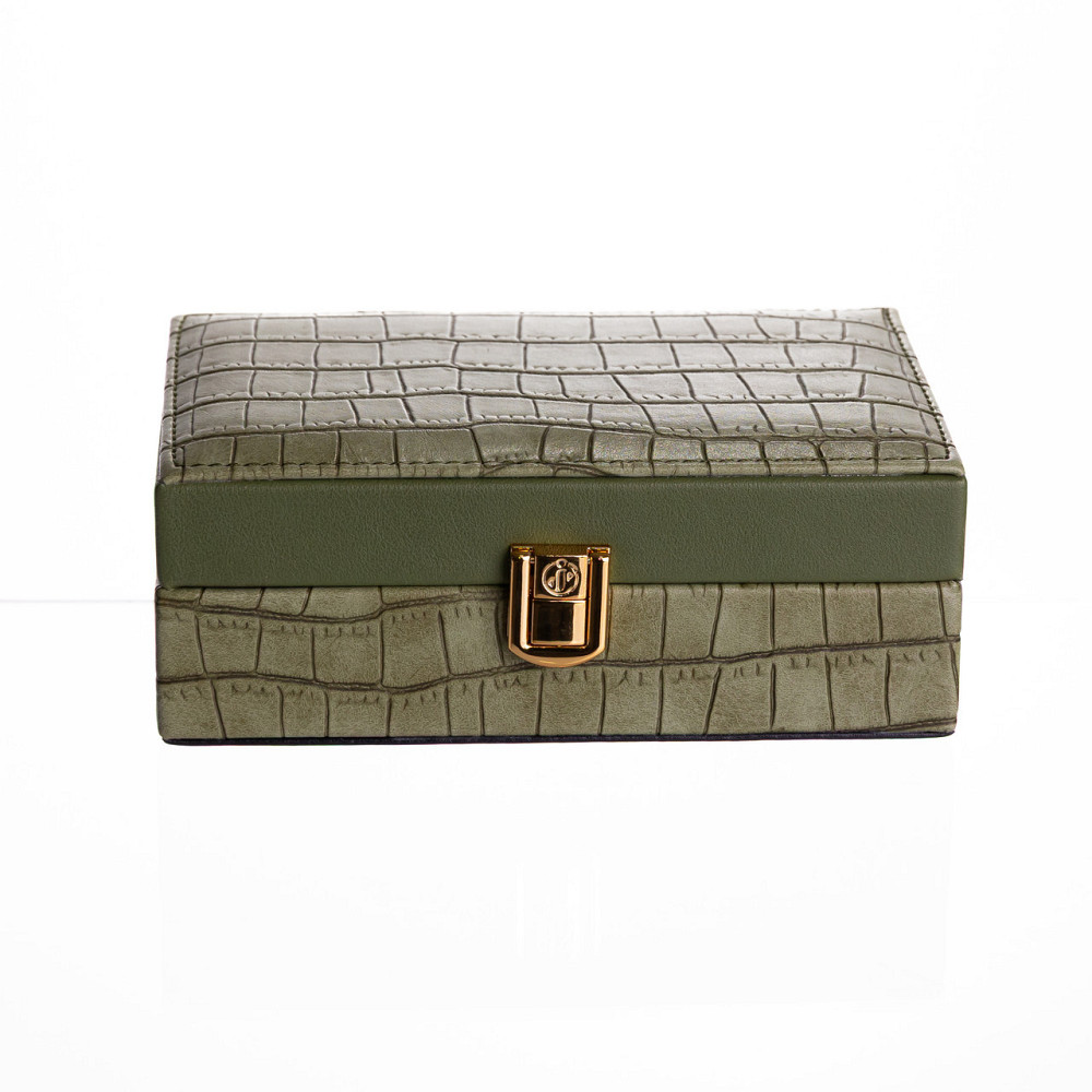 Скринька для прикрас з еко шкіри 3 відділення з дзеркалом 16×10×6 см Зелений HP-5-18GR Київ - фото 6