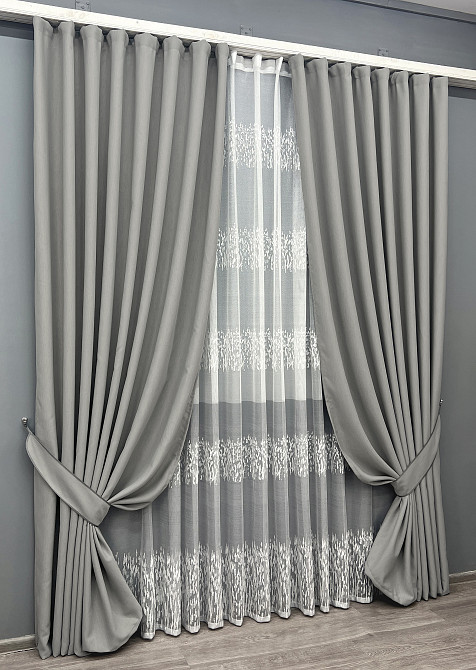Комплект штор VR-Textil блекаут Scandi 200х270 2шт і Тюль 500х270 1900ш-1675т Сірий з білим 71-172/6 Київ - фото 2