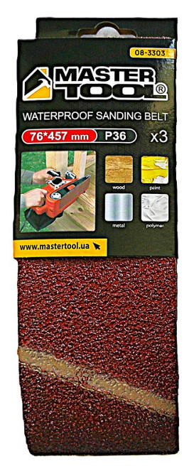 MASTERTOOL Стрічка шліфувальна MASTERTOOL зерно 36 76×457 мм 3 шт 08-3303 Коломыя - изображение 1