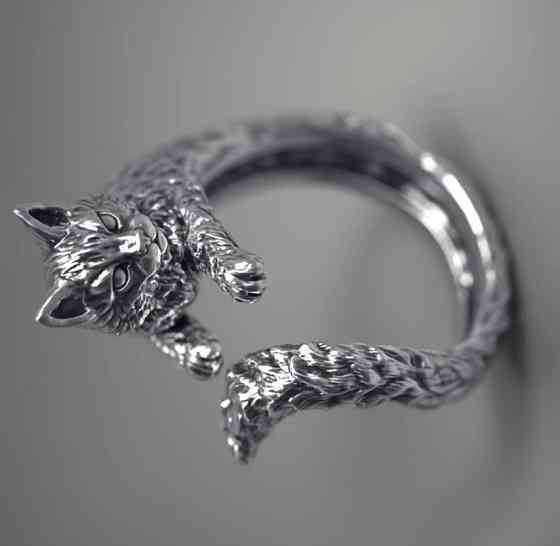 Кольцо кот на палец, винтажное кольцо с котом, регулируемое кольцо из цинкового сплава Киев