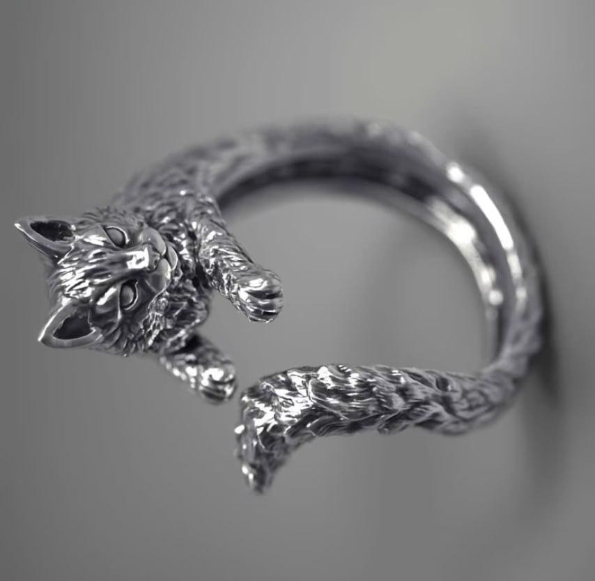 Кольцо кот на палец, винтажное кольцо с котом, регулируемое кольцо из цинкового сплава Киев - изображение 4