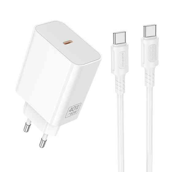 Мережевий зарядний пристрій з кабелем BOROFONE BA109A Star single port PD40W charger set (C to C) (EU) White Одеса