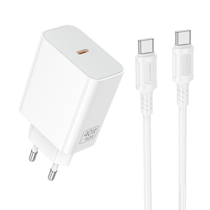 Мережевий зарядний пристрій з кабелем BOROFONE BA109A Star single port PD40W charger set (C to C) (EU) White Одеса - фото 1