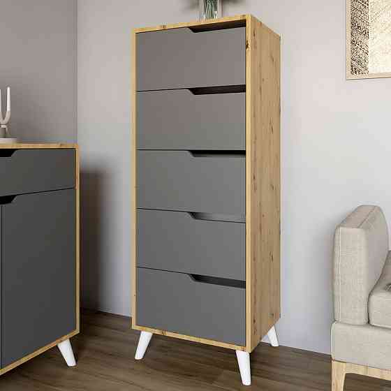 Комод высокий с белыми ножками 5 ящиков М-ЗОН Борн 500 Дуб Артизан/Антрацит (MZN-031100) Львов