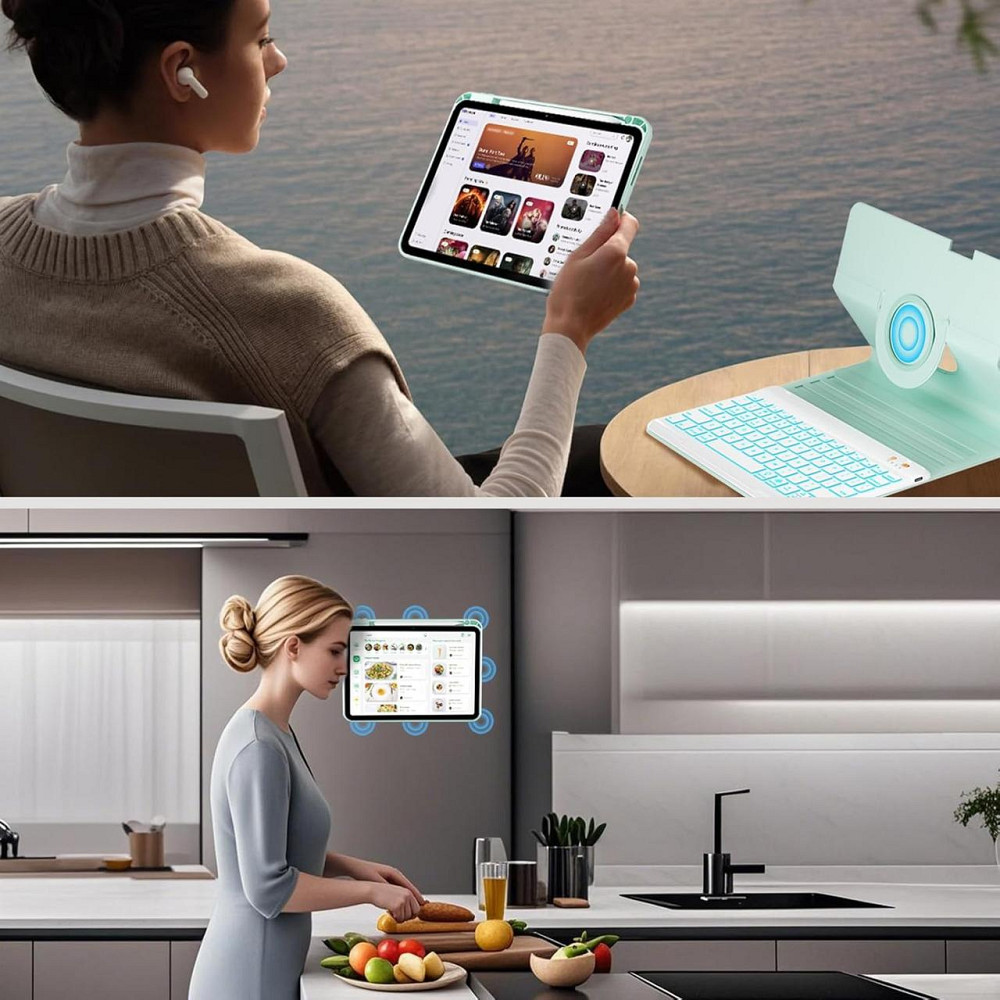 Клавиатура-чехол OYEEICE для iPad 10.2″ (7/8/9 поколения) с подсветкой RGB и аккумулятором зелёная 360° Киев - изображение 4