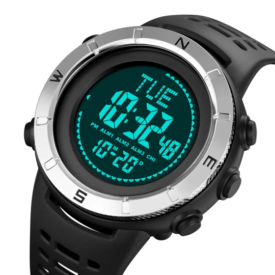 Часы мужские спортивные с компасом Skmei 2096 Compass (Черные с серебристым) Винница