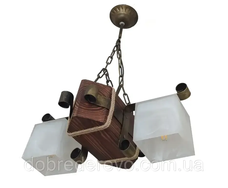 Дерев'яний світильник балка склянним плафоном Вижниця - фото 1