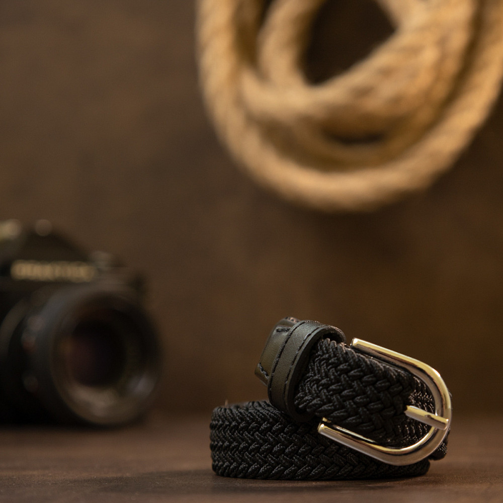 Текстильный тонкий женский ремень классика Vintage 20544 Черный Киев - изображение 7