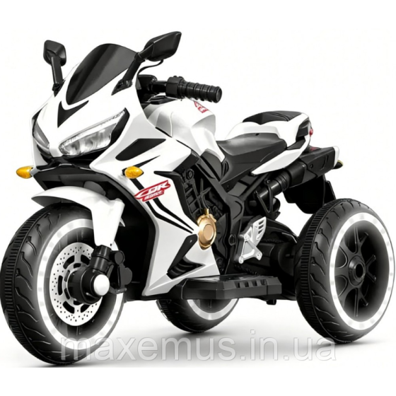 Детский электромотоцикл на аккумуляторе SPOKO SP 51 8 Белый с подсветкой колес и музыкой (2 мотора, 3-6 лет) Мостиска
