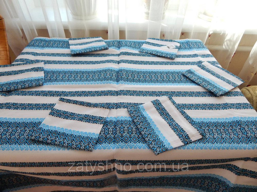 Вишита синя скатертина велика і серветки Київ - фото 7