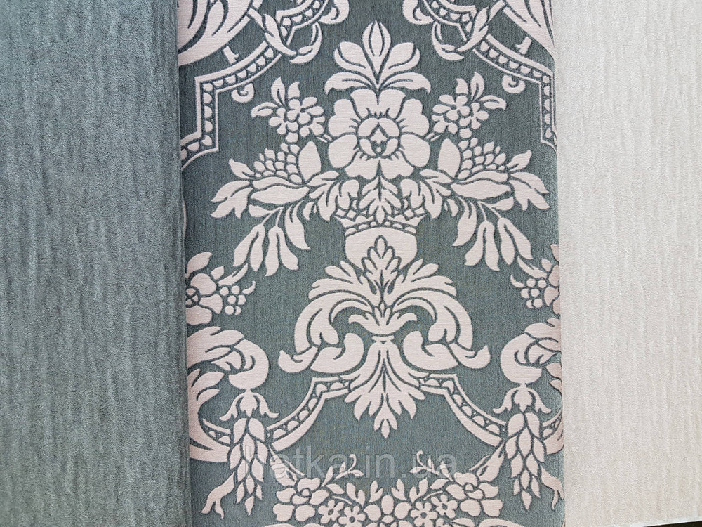 Шпалери вінілові на флізеліні Rasch Trianon Xlll 0.53х10 класика структурні вензелю квіти рожеві на чорному Київ - фото 3