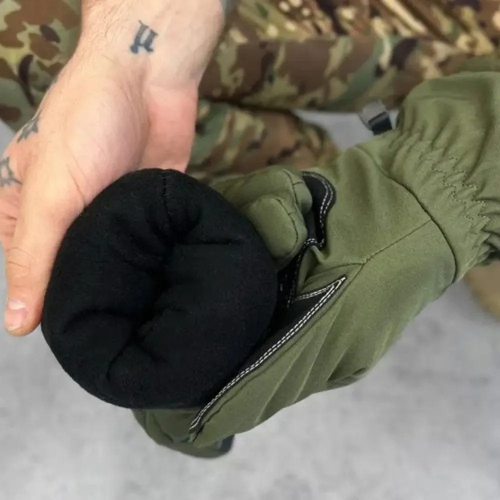 Чоловічі зимові сенсорні водовідштовхувальні рукавички для ЗСУ з карабіном олива софт йшов Одеса - фото 2