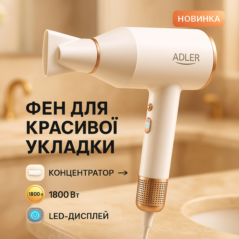 Фен для волос с ионизацией Adler AD 2272 1800Вт, Фен бытовой для волос Удобный укладки BJ-96 Львов - изображение 8